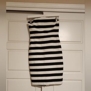 Express Monochrome Striped Mini Dress